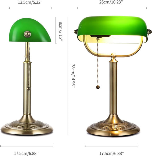 1-Minute Bulb Quick-Change Shade Classic Green Glass Bankers Desk Lamp for Study, Office, Library, LED Included