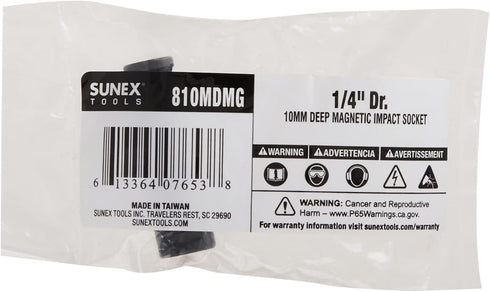 SUNEX TOOLS 810MDMG 1/4-Inch Drive 10-Mm Deep Magnetic Impact Socket