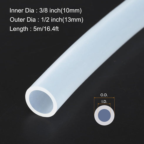 5m(16ft) 10mm(3/8") ID x 13mm(1/2") OD Silicone Tubing Clear Industrial Plastic Tubing Pure Silicone Hoses for Pump Siphoning Draining Irrigation Brewing