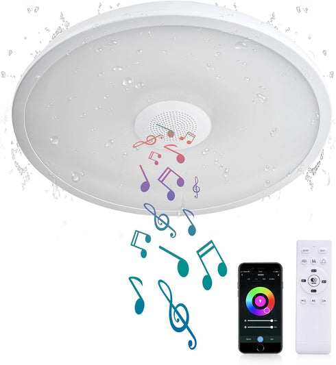Smart Waterproof LED Flush Mount Ceiling Light Fixture,11 inch 18W,with Bluetooth Speaker,RGB