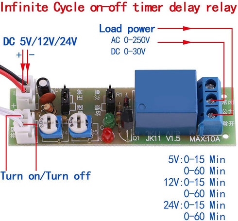 Adjustable Times Switch Module, DC 5V/12V/24V Delay On/Off Timer Delay Switch Module, 6 Types Optional