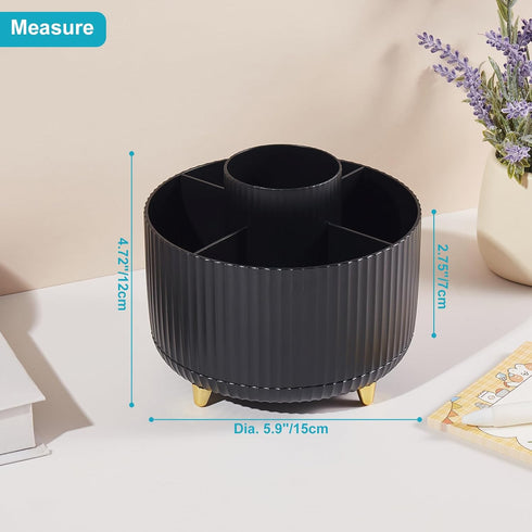 Desk Pencil Pen Holder, 5 Slots 360 Degree Rotating Organizers for Office Accessories and School Supplies (Black)