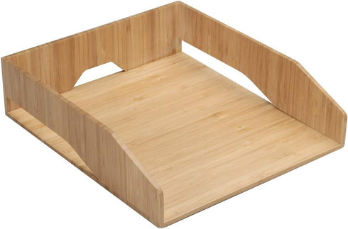 MobileVision 2 Pack Stackable Bamboo Paper Tray, Office Organizer for Files, Documents, Letter Sorter, and Magazine