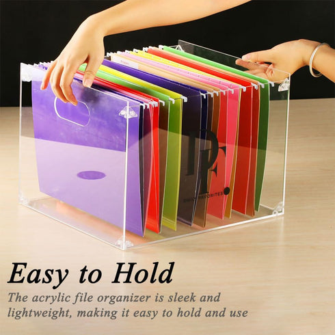 DF Acrylic File Holder with Handles, Clear File Organizer for Letter Size/A4 Folders, Desktop Hanging File Holder