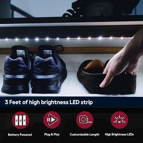3 Pack 40 Inch 6500K BestLuz Battery Powered LED Strip Lights, Cordless White LED Light Strips for Shelves and Under