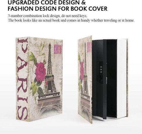 Box,9.5" 6.2" 2.2",France KYODOLED Diversion Book Safe with Combination Lock, Secret Safe Metal Lock Box, Money Storage
