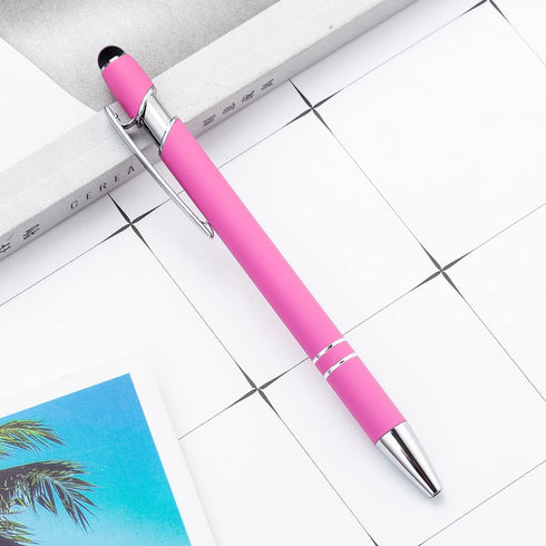 PASISIBICK 12 Pieces Pink Ballpoint Pen with Stylus Tip, 2 in 1 Premium Metal Stylus Pen for Touch Screens (12 PCS Pink)