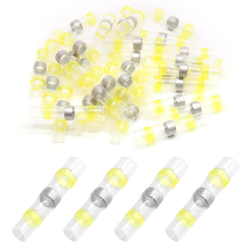 100Pcs 12-10 AWG Waterproof Solder Sleeve Heat Shrink Butt Connectors, Self Soldering Wire Connectors
