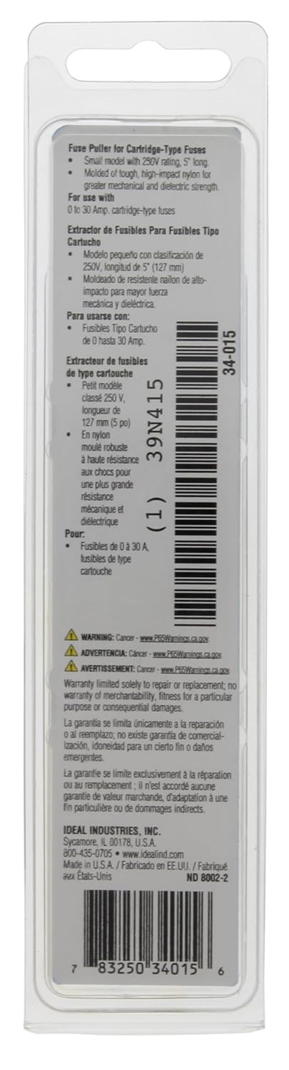 Ideal Industries Small Fuse Puller, 5" Long for 0 to 30A/250V Fuses