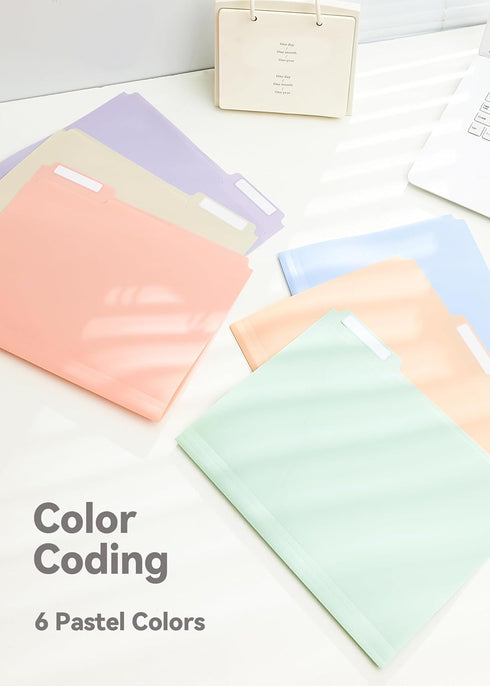 Plastic Manila Folders, 12 Pack, 8.5 x 11, Poly Pastel File Folders, 1/3-Cut Tabs with Colorful Labels