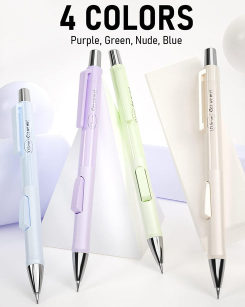 Nicpro 4PCS Pastel Mechanical Pencil 0.5mm, Cute Fast Click Set with 100PCS HB Lead Refills
