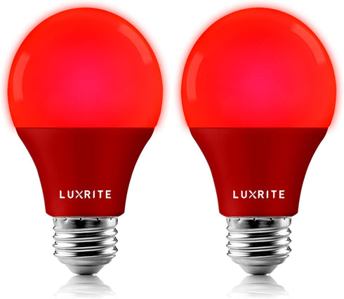 LUXRITE A19 LED Red Light Bulbs, 60W Equivalent, Non-Dimmable, E26 Standard Base, Indoor Outdoor, 2 Pack