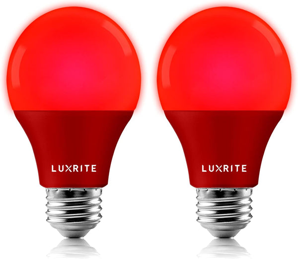 LUXRITE A19 LED Red Light Bulbs, 60W Equivalent, Non-Dimmable, E26 Standard Base, Indoor Outdoor, 2 Pack