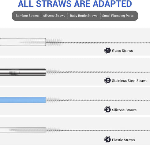 10Pcs Silver Long Straw Brush, Nylon Pipe Tube Cleaner 8-inch Set, Long Straw Brush for Sippy Cup Cleaning