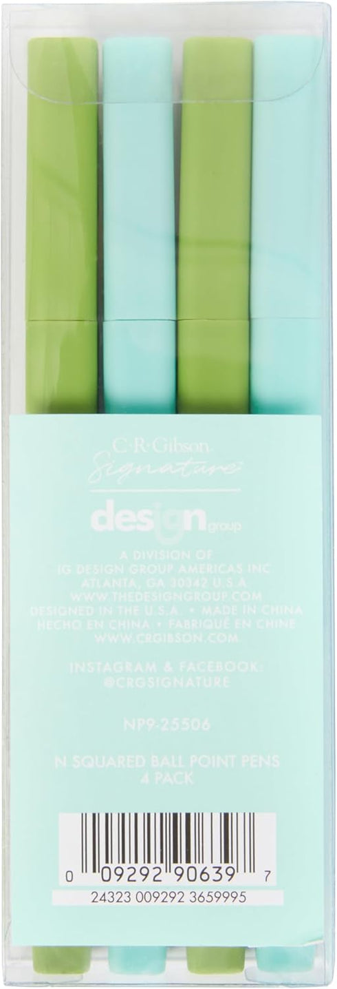 C.R. Gibson Novelty Ball Point Ink Pens, Humorous Sayings, Green & Teal, 4 Pack