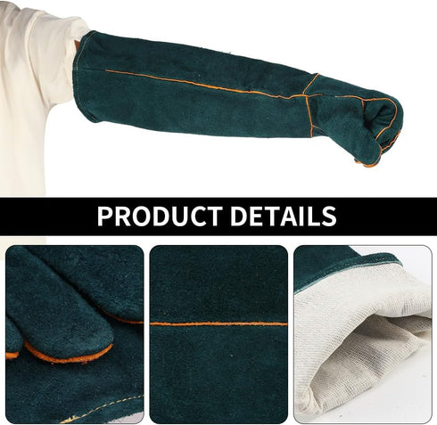 1 Pair Animal Handling Gloves, Bite Proof Leather Welding Gloves, 24.4in Reinforced with 2 Tweezers for Dog Training