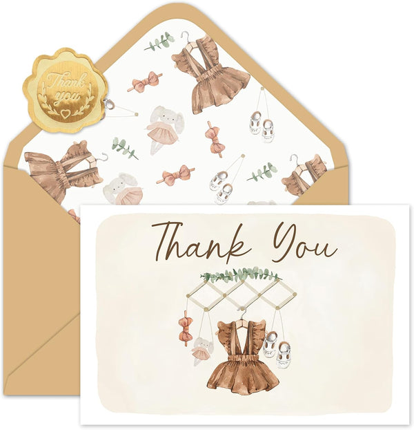 Whaline 50 Pack Baby Shower Thank You Cards Boxed Vintage Khaki Cloth