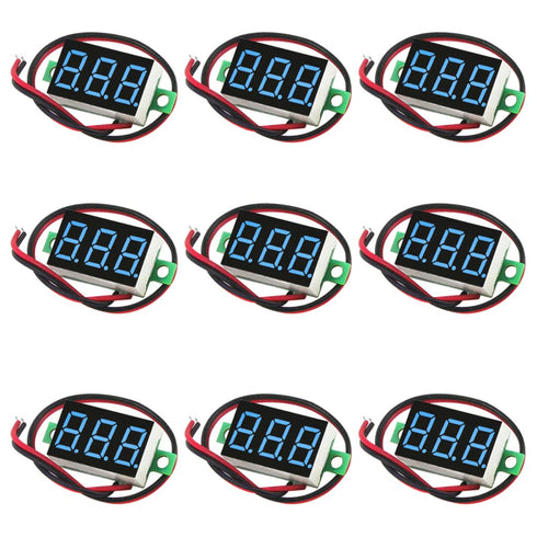 9pcs Voltage Meter 0.36 Inch 2 Wire DC 0-32V with Three Digit LED Display Panel Mount Tester (Blue)