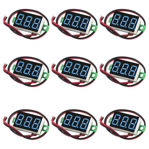 9pcs Voltage Meter 0.36 Inch 2 Wire DC 0-32V with Three Digit LED Display Panel Mount Tester (Blue)
