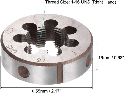 uxcell Round Threading Dies, 1-16 UNS Thread (Right Hand), Alloy Tool Steel Screw Cutting Die Repair Tool