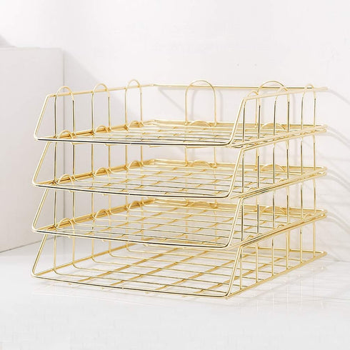 Jolitac Rose Gold 4-Tier Stackable Paper Tray - Decorative Desk Organizer for File Documents in Home & Office (Gold)