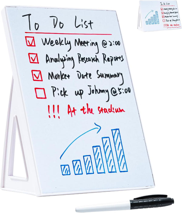 Small Desktop Dry Erase Board - A5 Whiteboard with Stand, 8.3 x 5.8 Inches, Includes Dry Erase Marker