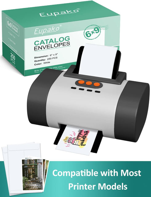 Eupako Catalog Mailing Envelopes - 9x12 White Self Seal Envelopes, 250 Pack for Organizing