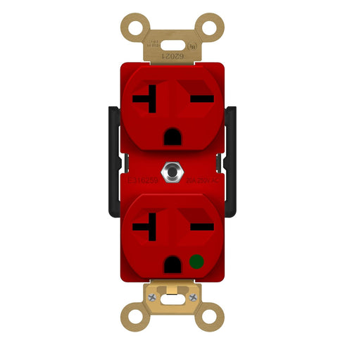 ENERLITES Hospital Grade Duplex Receptacle, Polycarbonate Thermoplastic, 20A/250V, UL Listed, Self-grounding, Red