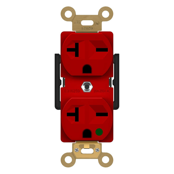 ENERLITES Hospital Grade Duplex Receptacle, Polycarbonate Thermoplastic, 20A/250V, UL Listed, Self-grounding, Red
