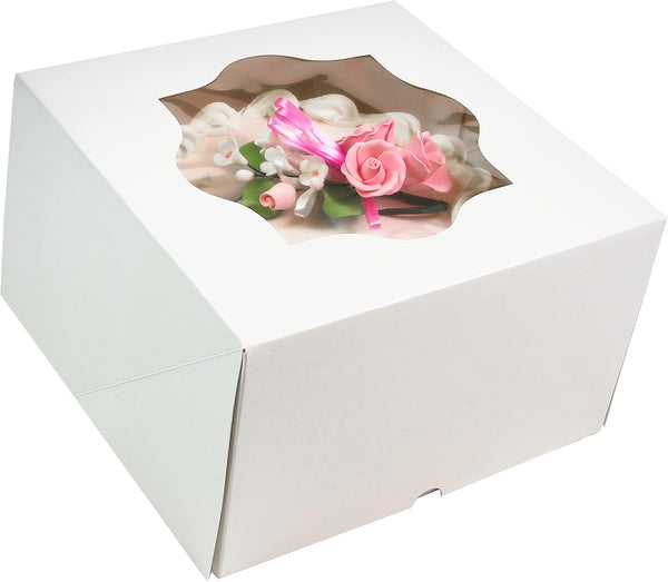 Global Sugar Art Auto-Popup Extra Deep Square Cake Box with Window, White