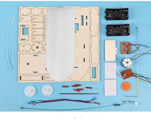 LAMCHAM Creative Wooden Remote Control Yacht DIY Hand-assembled RC Boat Toy Kit