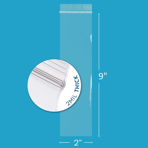 GPI POLY 2" 9" 500 Count, 2 GPI - x Long Zip Bags, Mil, Clear Plastic Reclosable Zipper Poly Baggies, with Resealable
