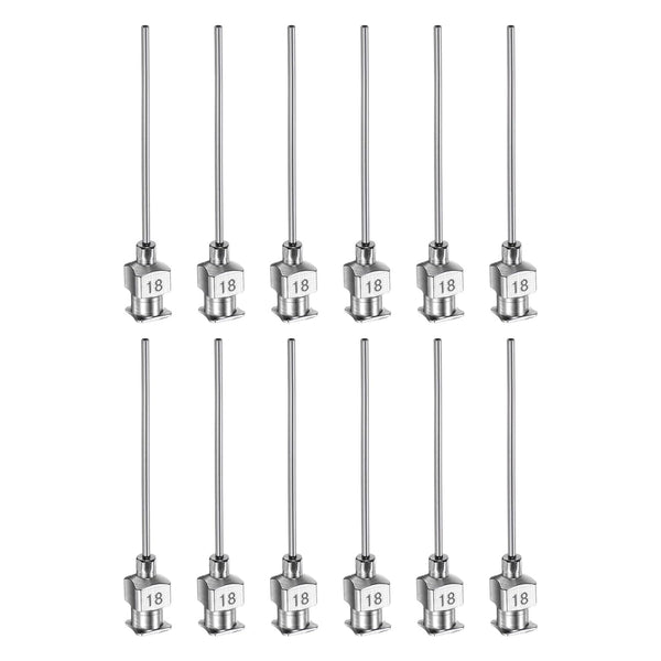 12pcs 18Gauge Stainless Steel Dispensing Needles, 1 1/2" Blunt Tips Luer Lock for Thick Liquids, Ink, Glue