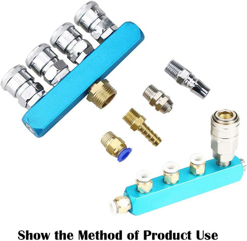 Beduan 1/4" 5 Way 8 Port Aluminum Air Hose Inline Manifold Block Splitter (Pack of 2)