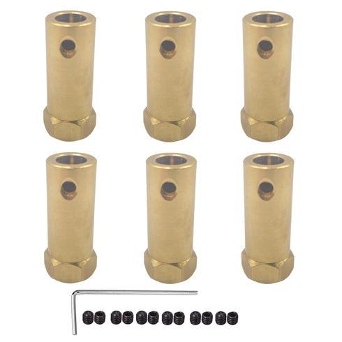 6Pcs Hex Coupler, 7mm Bore Motor Hex Brass Shaft Coupling for DC Motor Shaft, Robot, Model Car Tires