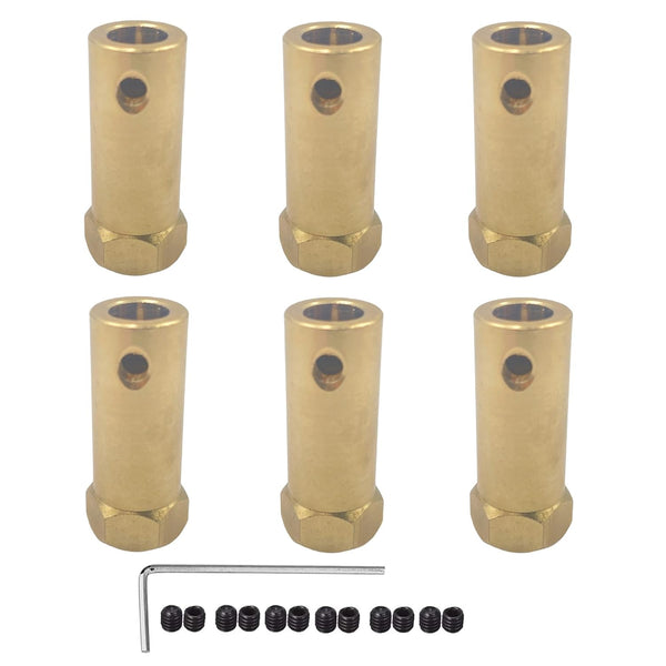 6Pcs Hex Coupler, 7mm Bore Motor Hex Brass Shaft Coupling for DC Motor Shaft, Robot, Model Car Tires