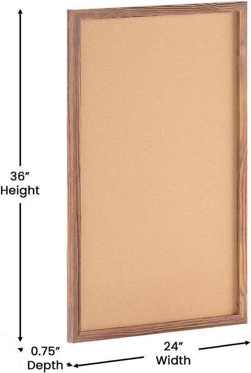 Flash Furniture Rustic Wall Mount Cork Board 24" x 36" for Home Office School with Wood Push Pins