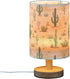 SPRIPORT Wilderness Cactus Bedside Table Lamp for Bedroom Nightstand Lamp with Wood Base & Round Flaxen Fabric Shade