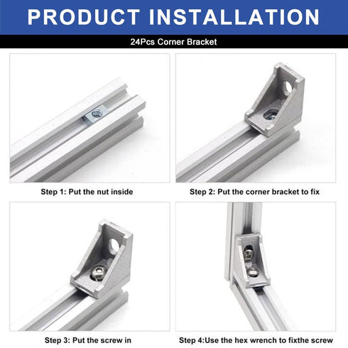 24pcs 2020 Corner Bracket Aluminum Extrusion Hardware T-Slotted Accessories with Screws for 8020 Profile Parts