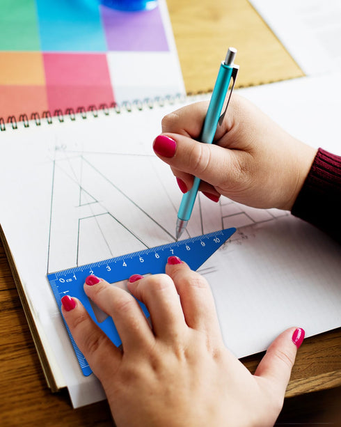 Triangular Ruler Set, 4+1 Pieces Aluminum Alloy Ruler, Metal Drafting Ruler for Student School Office Supplies (Sky