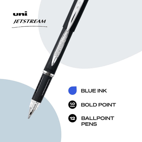 Jetstream Stick Ballpoint Pen, Bold 1 mm, Blue Ink, Black Barrel, 1 Dozen