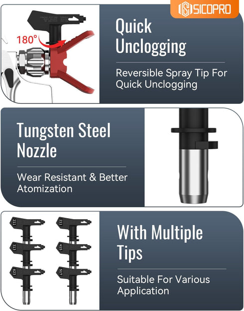3600 Nozzle Airless Paint Sprayer Gun Kit, PSI High Airless Spray Gun Kit, Airless Paint Sprayer Hose, Extension Pole