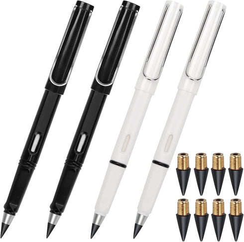 BFANGZ Everlasting Inkless Pencils, 0.7mm, 4Pcs with 8Pcs Replaceable Leads & 1 Transparent Storage Box