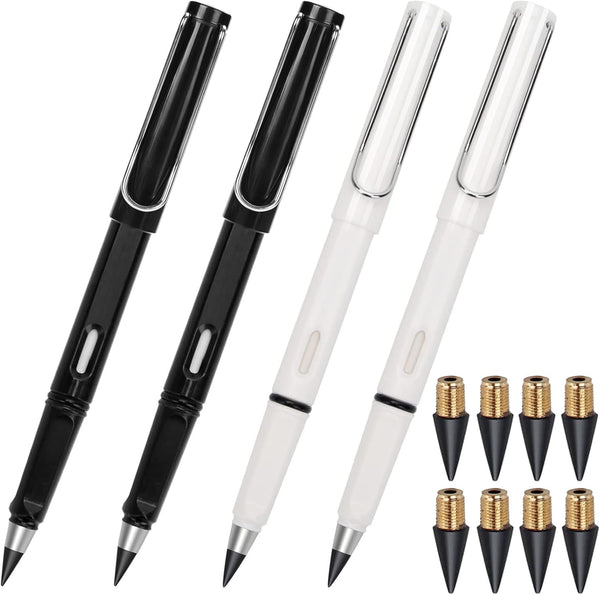 BFANGZ Everlasting Inkless Pencils, 0.7mm, 4Pcs with 8Pcs Replaceable Leads & 1 Transparent Storage Box