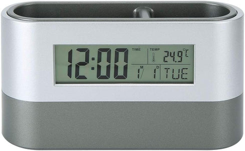Electronic Pencil Cup, Backlight Calendar Snooze Pen Holder with Digital Screen Alarm for Home Office