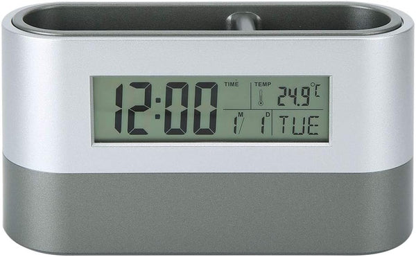 Electronic Pencil Cup, Backlight Calendar Snooze Pen Holder with Digital Screen Alarm for Home Office