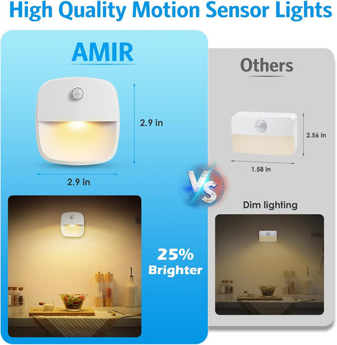 AMIR Closet, 6-Pack) Motion Sensor Light Indoor, Upgraded Battery-Powered LED Night Light with PIR Technology