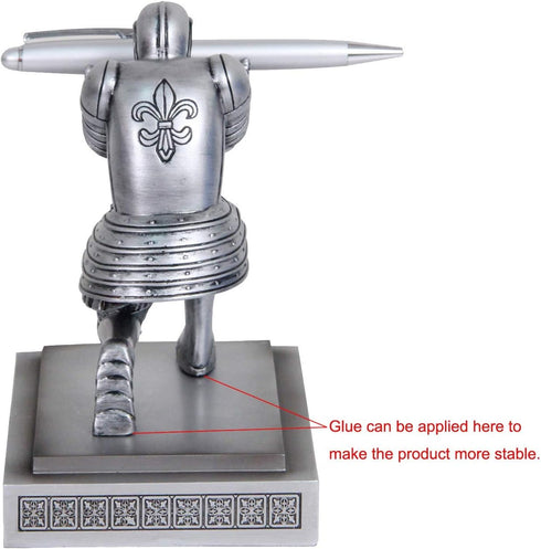 Knight Pen Holder Desk Organizers and Accessories, Resin Desk Decor with a Cool Pen Gift for Office and Home (Silver)