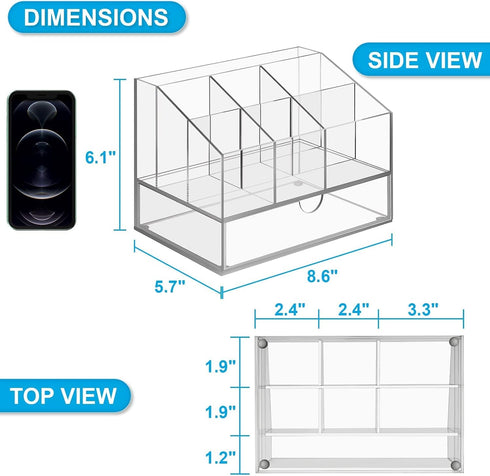 VITVITI Acrylic Desk Organizer, Upgraded Clear Pencil Organizer with Drawer, 7 Compartments for Office Supply