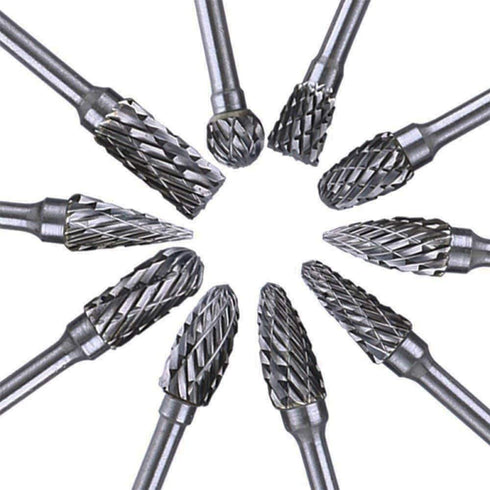10pcs 3 mm (1/8 Inch) Tungsten Carbide Double Cut Rotary Burr Die Grinder Bits - Long Shank 100mm Fits Rotary Tool